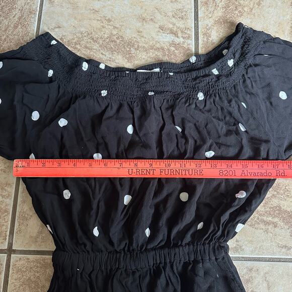 Ava Sky Black Polka Dot Off The Shoulder Romper One Piece Shorts Set Size Small - Picture 9 of 12